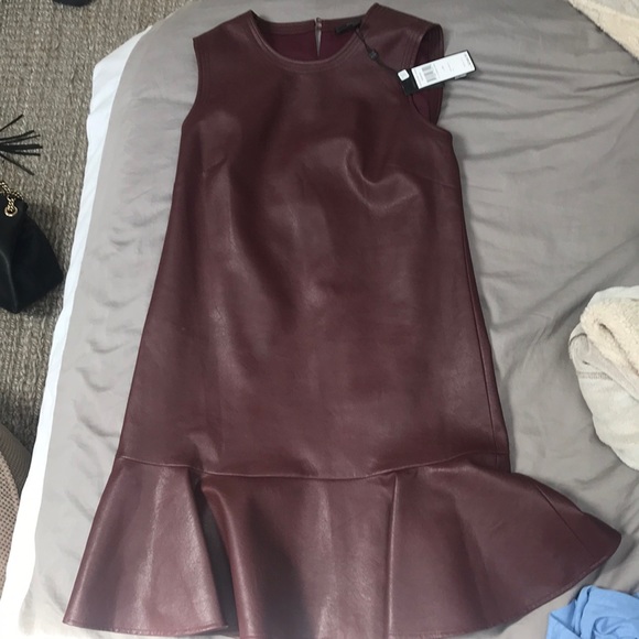 Bcbgmaxazria Sheridan Faux Leather Flounced Dress - Picture 6 of 7